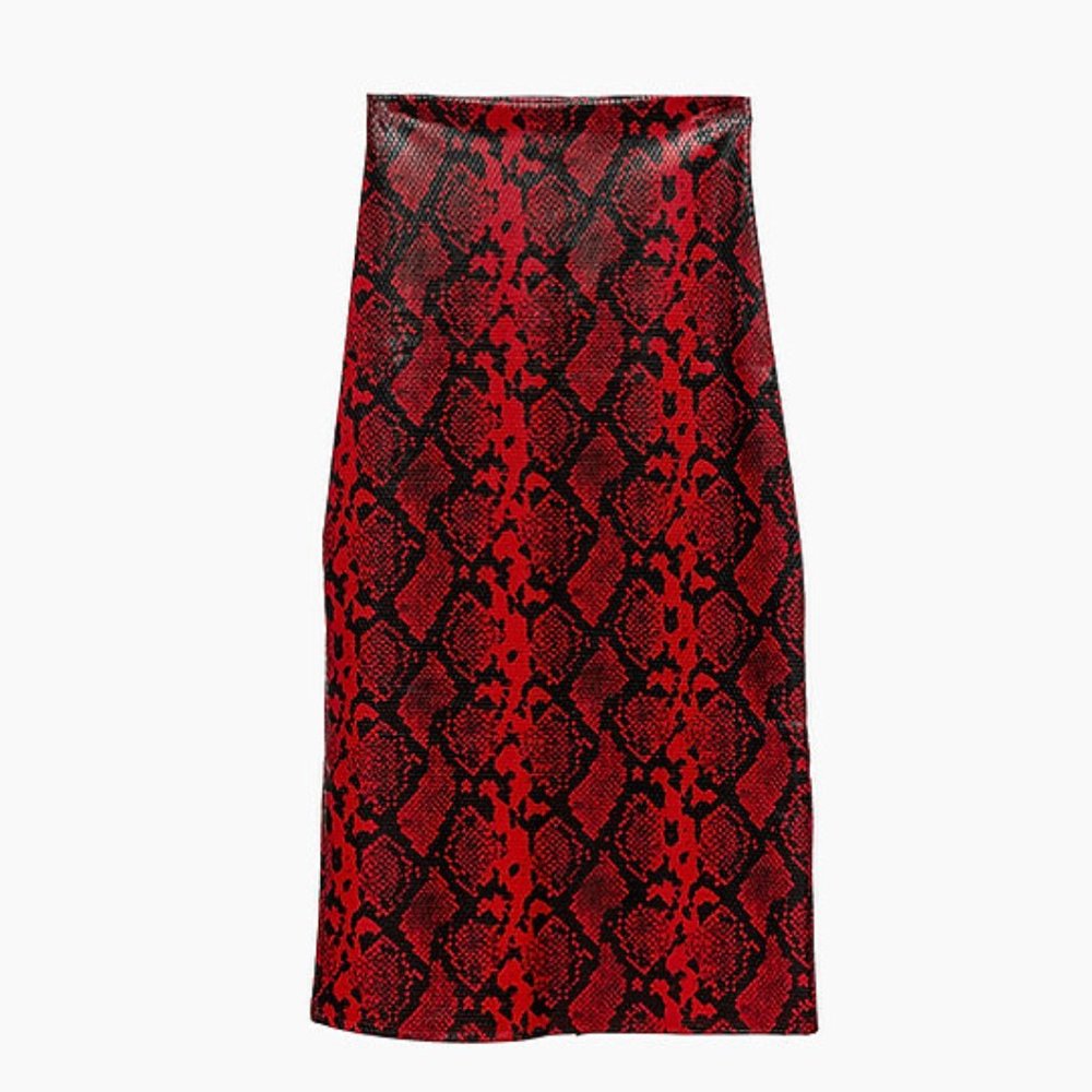 Commando Red and Black Snake-Print Pencil Skirt
